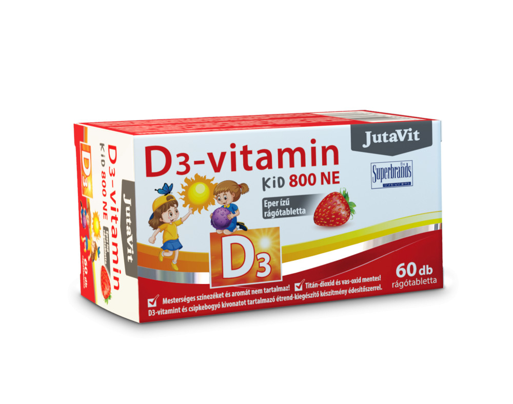 JutaVit D3-vitamin Kid 800NE (20µg). Eper ízű rágótabletta. 60db