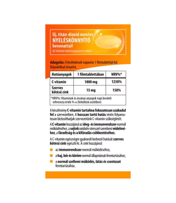 BioCo C+Cink Retard C-vitamin 1000 mg + Szerves cink Családi csomag filmtabletta 100 db 2.Kép