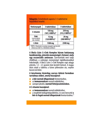BioCo Lizin C+Cink Komplex étrend-kiegészítő tabletta 100 db 2.Kép