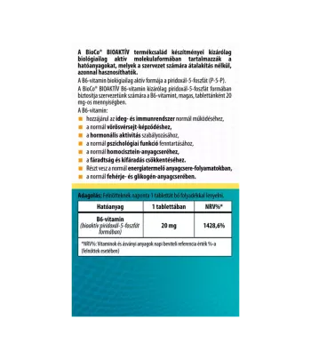 BioCo BIOAKTÍV B6-vitamin P-5-P 20 mg tabletta 60 db 2.Kép