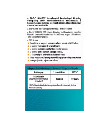 BioCo BIOAKTÍV B12-vitamin 1500 mcg tabletta 60 db 2.Kép