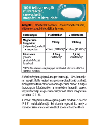 BioCo Magnézium-biszglicinát + bioaktív B6-vitamin tabletta 90 db 2.Kép