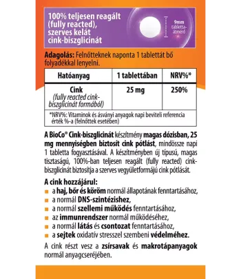 BioCo Cink-biszglicinát 25 mg tabletta 60 db 2.Kép