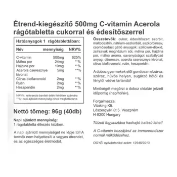 Vitaking Acerola C-500 málnás (40 rágótabletta) 2.Kép