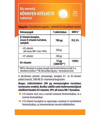 BioCo Bioaktív K2 200 mikrogramm K1+D3 komplex 60db 2.Kép