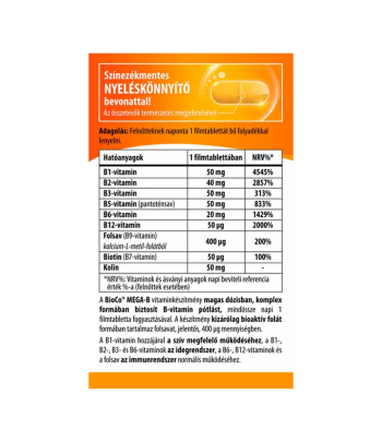 BioCo MEGA-B B-vitamin Komplex filmtabletta 60 db 2.Kép