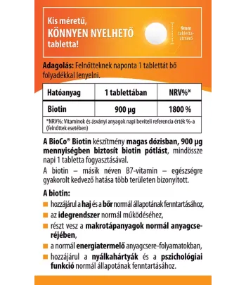 BioCo Biotin 900 mcg MEGAPACK tabletta 90 db 2.Kép