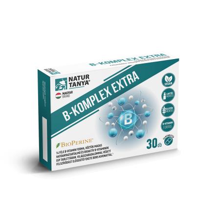 Natur Tanya B-KOMPLEX EXTRA - 14 féle B-vitamin forma, köztük bioaktív B-vitaminok, sáfrányos szeklice és világszabadalommal védett fekete bors kivonat Natur Tanya 30db