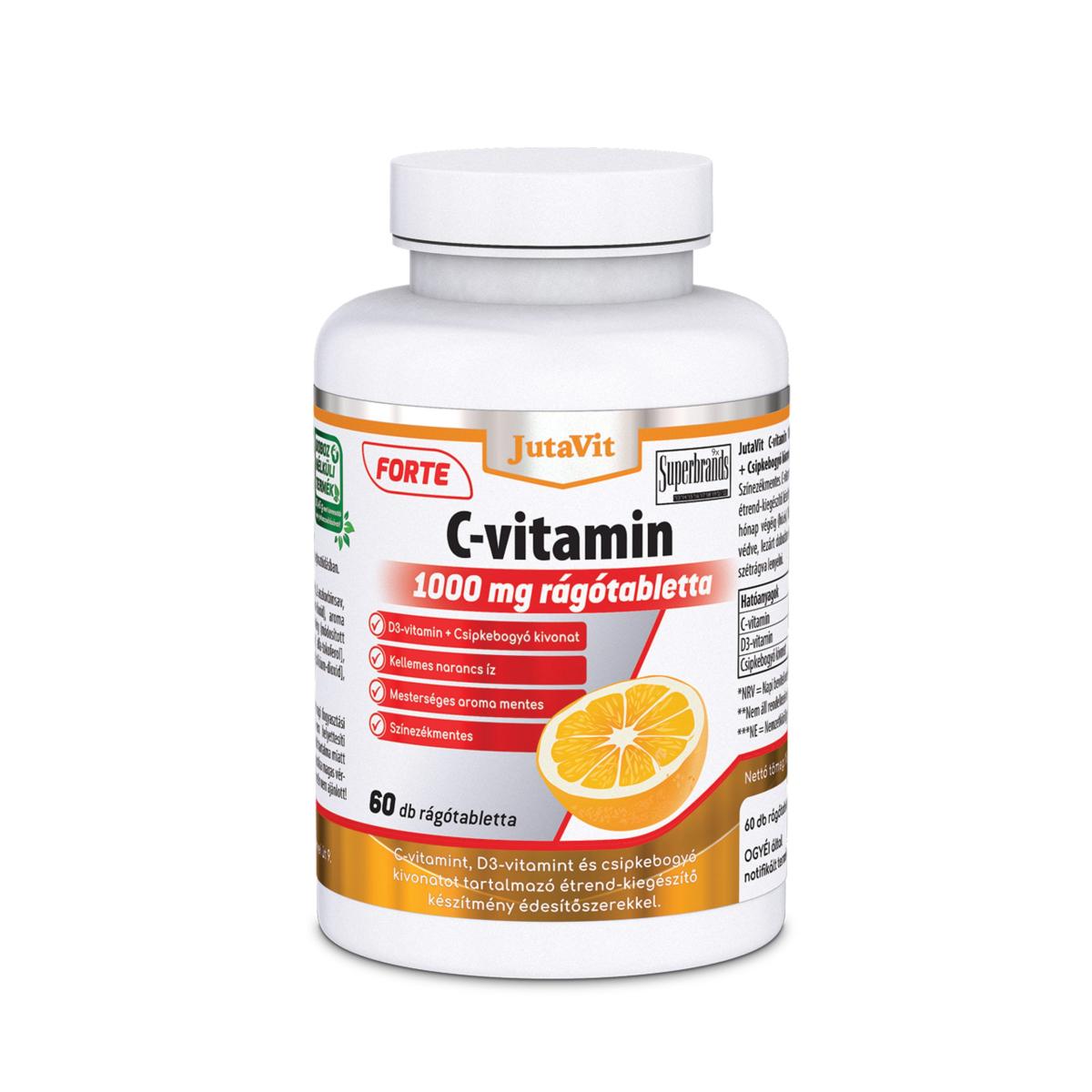 JutaVit C-vitamin 1000 mg Forte rágótabletta + D3-vitamin+ Csipkebogyó kivonat. 60db