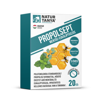 Natur Tanya PROPOLSEPT MENTÁS-EUKALIPTUSZOS - Propoliszos szopogató tabletták nyugtató a torokra és hűsítő érzetet ad 20db Kép